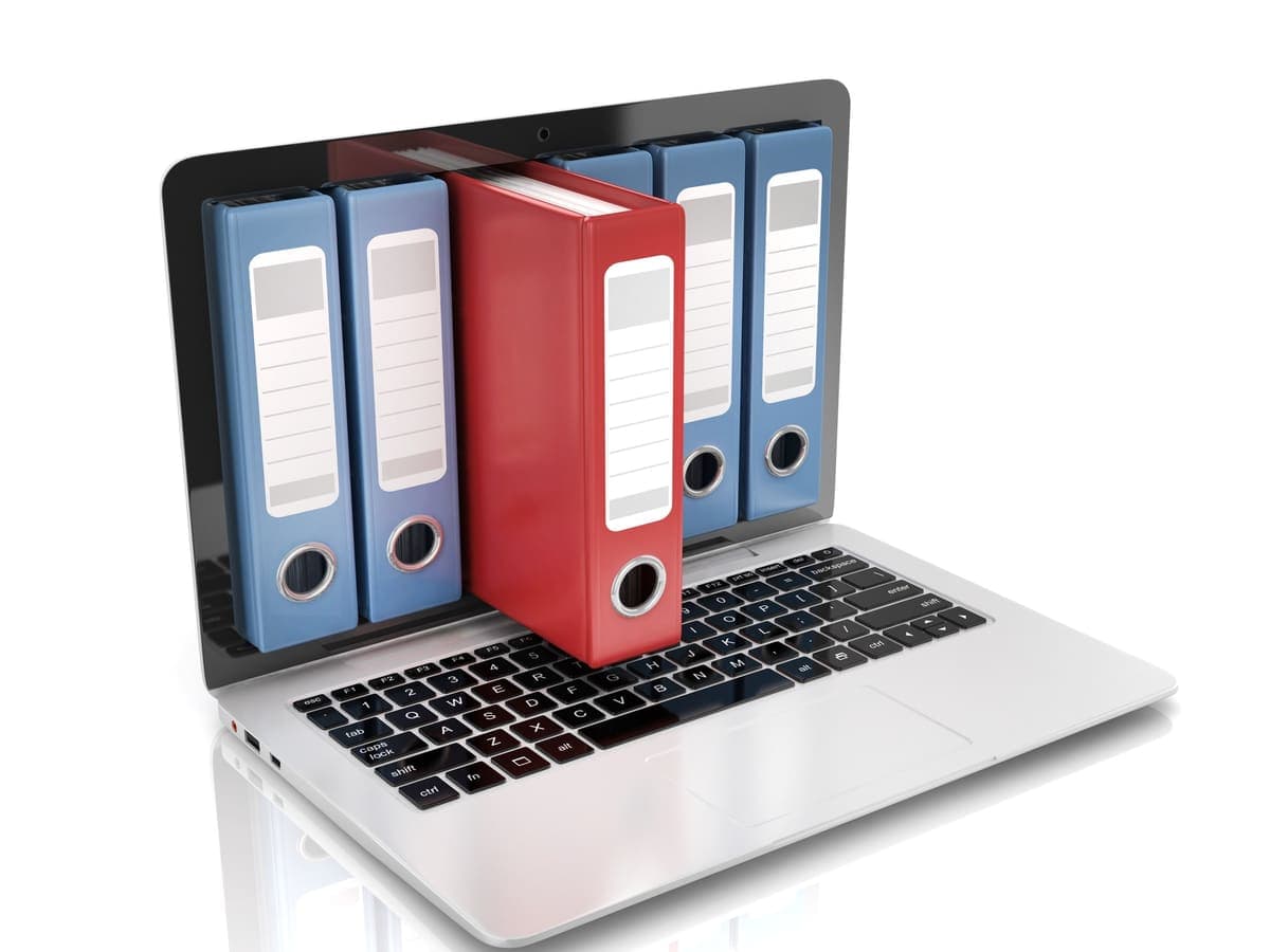 Ring binders emerging from a laptop screen